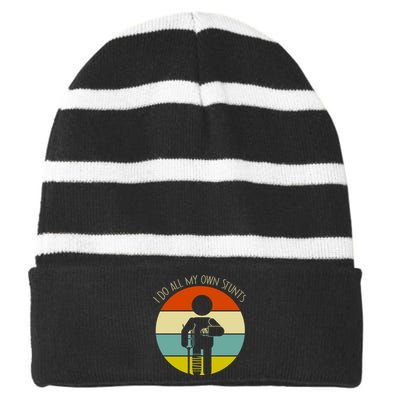 I Do My Own Stunts Get Well Gift Funny Injury Leg Gift Striped Beanie with Solid Band