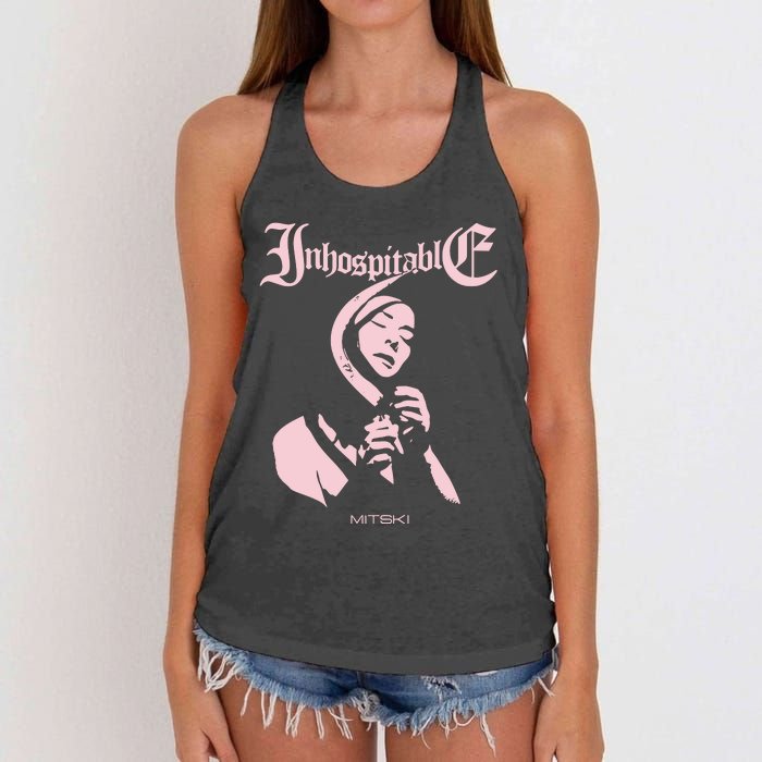 Inhospitable Death Metal Mitski Women's Knotted Racerback Tank