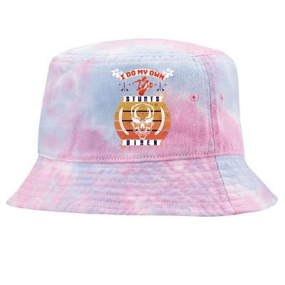 I Do My Own Stunts Biker Funny Mountain Biker Gift Tie-Dyed Bucket Hat