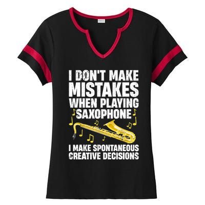 I Dont Make Mistakes When Playing Saxophone Funny Saxophone Marching Band Player Ladies Halftime Notch Neck Tee