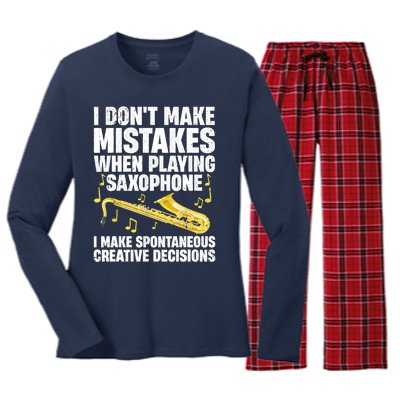 I Dont Make Mistakes When Playing Saxophone Funny Saxophone Marching Band Player Women's Long Sleeve Flannel Pajama Set 