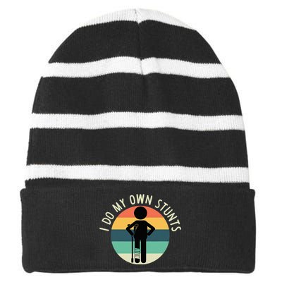 I Do My Own Stunts Get Well Gift Striped Beanie with Solid Band