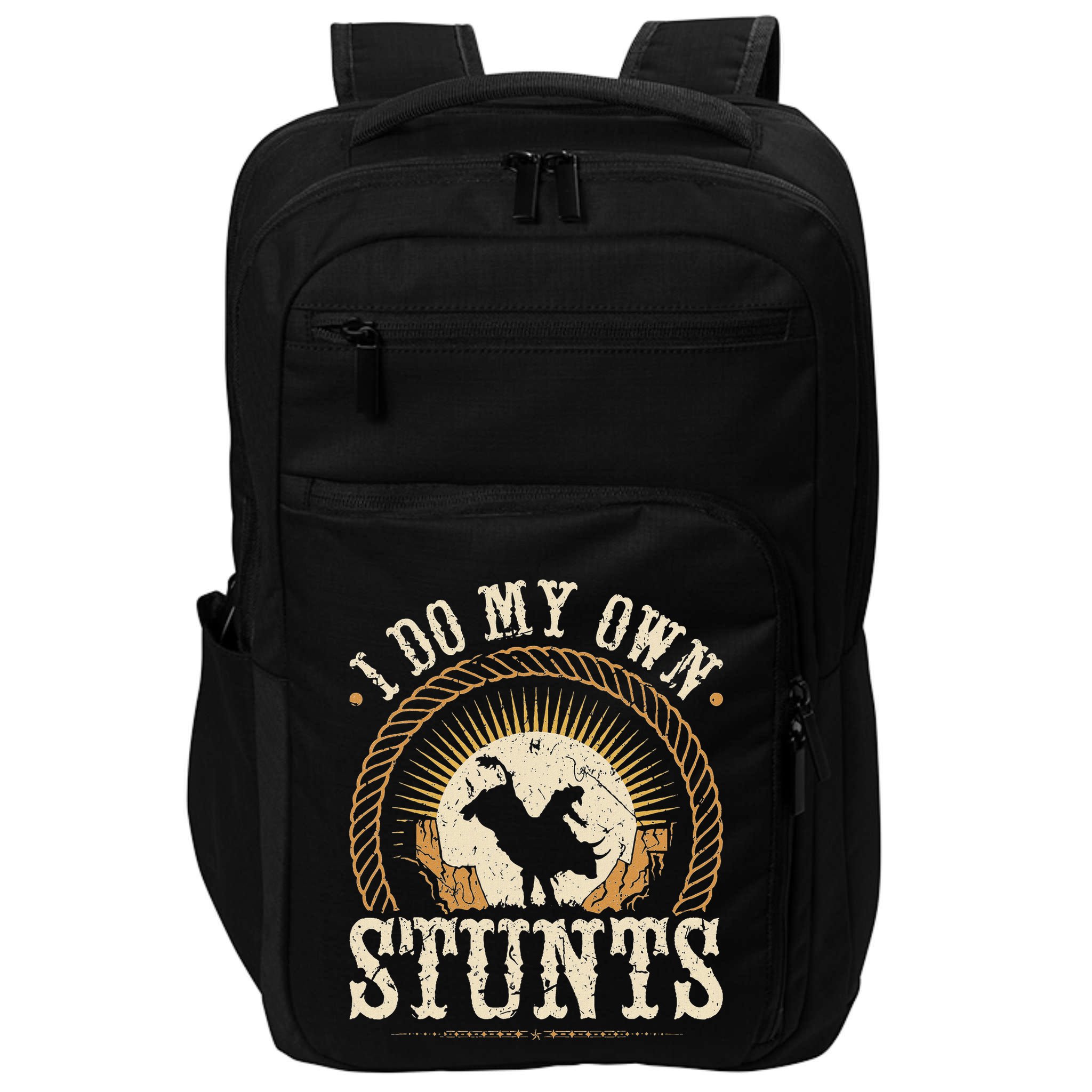 I Do My Own Stunts Bull Riding Rodeo Cowboy Bull Rider Impact Tech Backpack