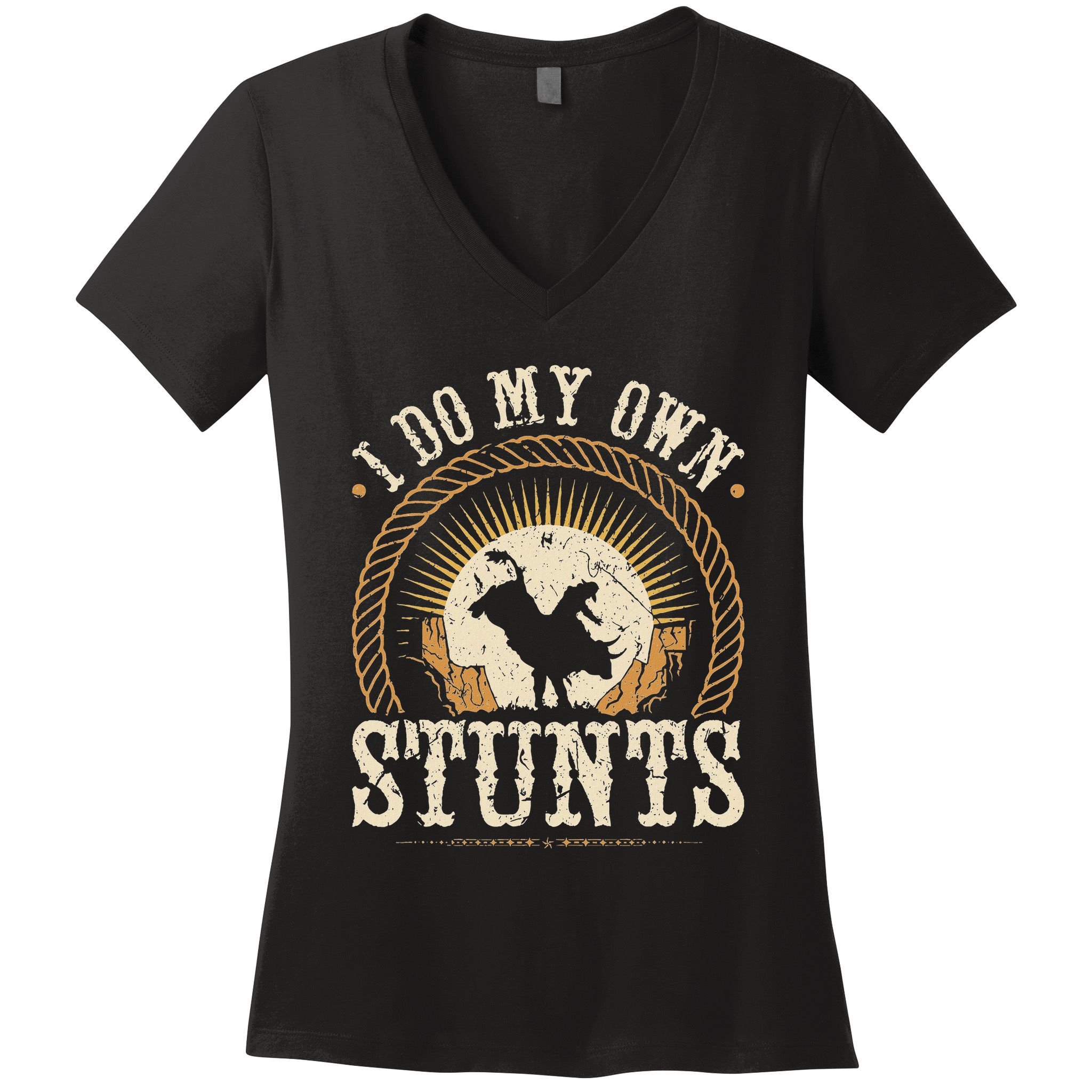 I Do My Own Stunts Bull Riding Rodeo Cowboy Bull Rider Women's V-Neck T-Shirt