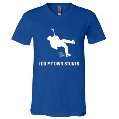 I Do My Own Stunts Hockey Funny Hockey Player Gift V-Neck T-Shirt