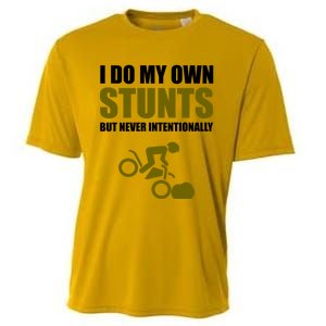 I Do My Own Stunts But Never Intentionally Funny Bike Lover Gift Cooling Performance Crew T-Shirt