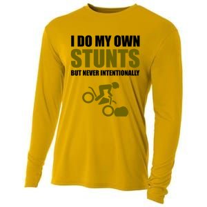 I Do My Own Stunts But Never Intentionally Funny Bike Lover Gift Cooling Performance Long Sleeve Crew