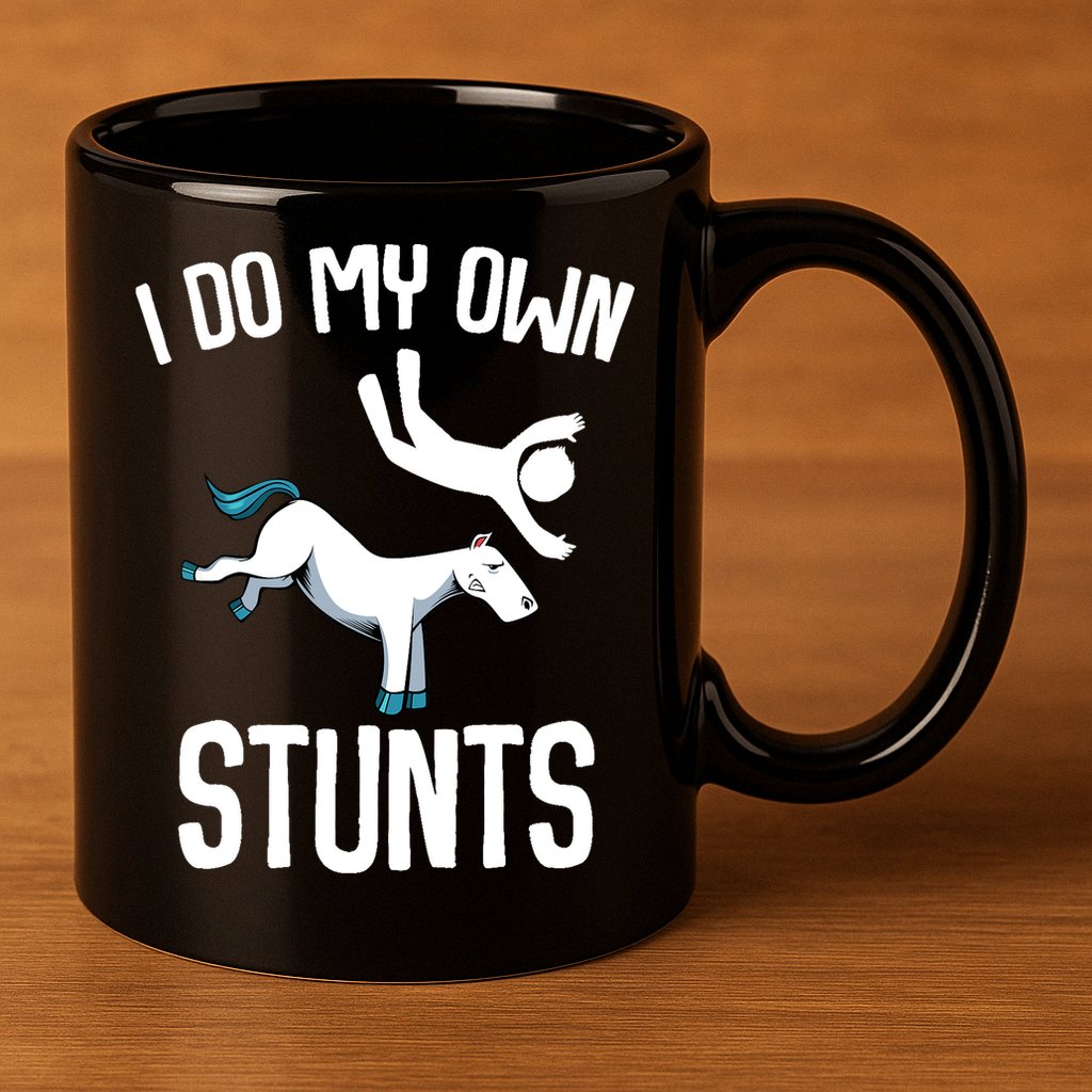 I Do My Own Stunts Get Well Gifts Funny Horse Riders Animal 11oz C Handle Ceramic Mug