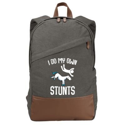I Do My Own Stunts Get Well Gifts Funny Horse Riders Animal Cotton Canvas Backpack