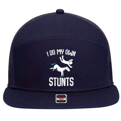 I Do My Own Stunts Get Well Gifts Funny Horse Riders Animal 7 Panel Mesh Trucker Snapback Hat