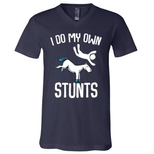 I Do My Own Stunts Get Well Gifts Funny Horse Riders Animal V-Neck T-Shirt