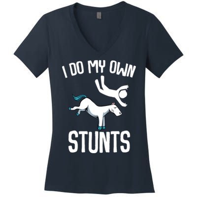 I Do My Own Stunts Get Well Gifts Funny Horse Riders Animal Women's V-Neck T-Shirt