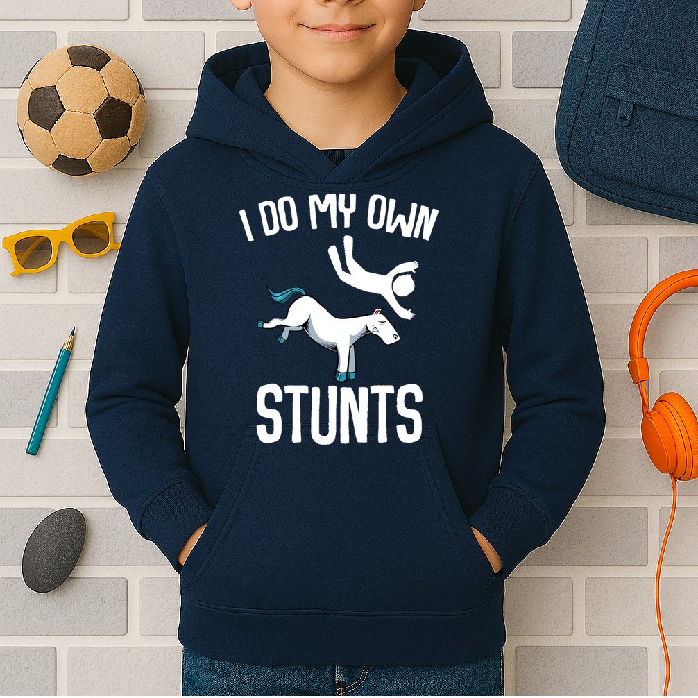 I Do My Own Stunts Get Well Gifts Funny Horse Riders Animal Kids Hoodie