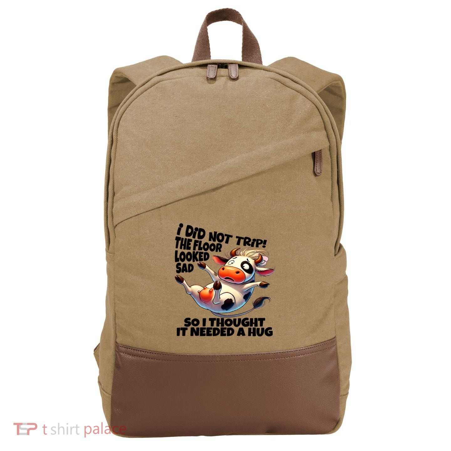 I Did Not Trip! The Floor Looked Sad Funny Cow Farming Cotton Canvas Backpack