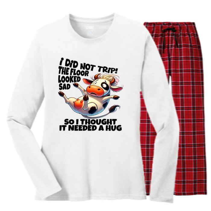 I Did Not Trip! The Floor Looked Sad Funny Cow Farming Women's Long Sleeve Flannel Pajama Set 