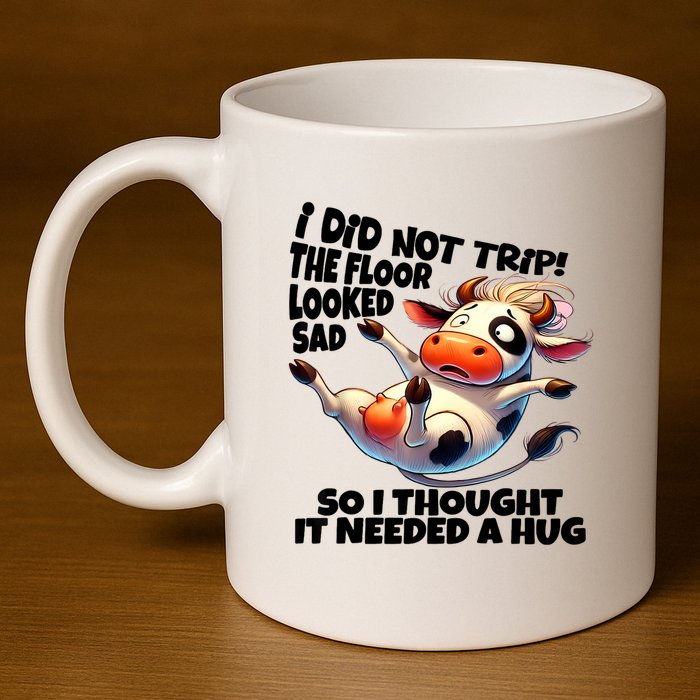 I Did Not Trip! The Floor Looked Sad Funny Cow Farming 11oz C Handle Ceramic Mug