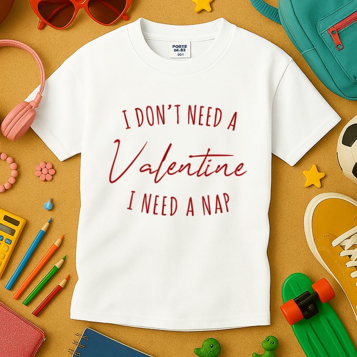 I Dont Need A Valentine I Need A Nap Funny Kids T-Shirt