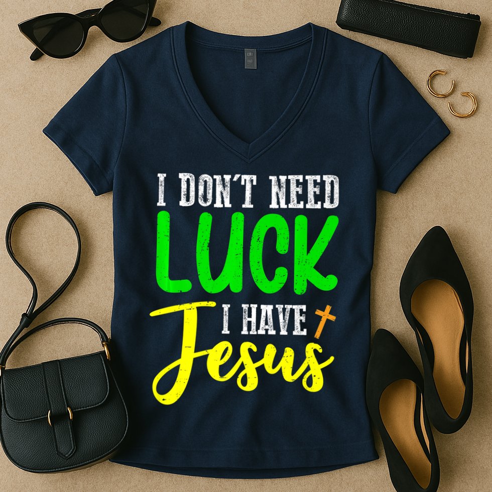I Don't Need Luck I Have Jesus God St Patricks Day Christian Women's V-Neck T-Shirt