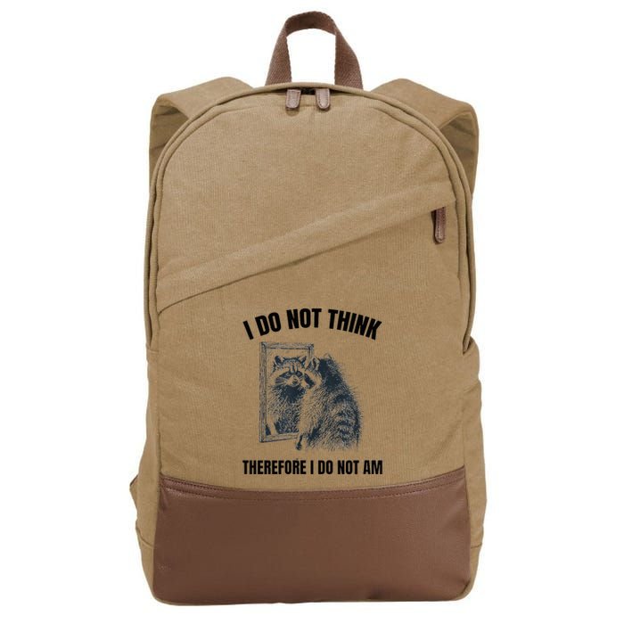 I Do Not Think Therefore I Do Not Am Raccoon Philosopher Cotton Canvas Backpack