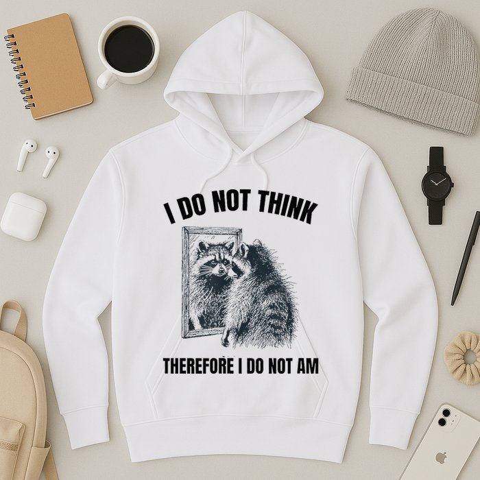 I Do Not Think Therefore I Do Not Am Raccoon Philosopher Hoodie