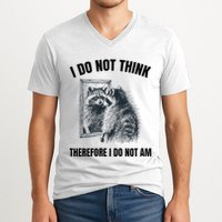 I Do Not Think Therefore I Do Not Am Raccoon Philosopher V-Neck T-Shirt