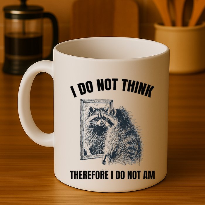 I Do Not Think Therefore I Do Not Am Raccoon Philosopher Mug