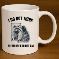 I Do Not Think Therefore I Do Not Am Raccoon Philosopher 11oz C Handle Ceramic Mug
