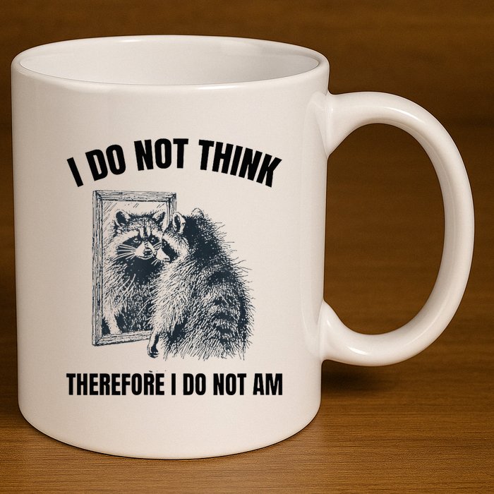 I Do Not Think Therefore I Do Not Am Raccoon Philosopher 11oz C Handle Ceramic Mug