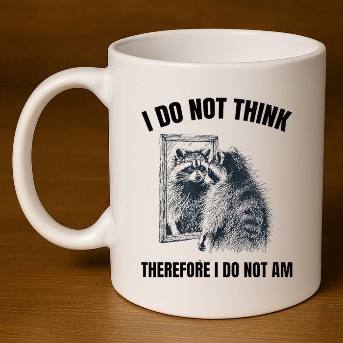 I Do Not Think Therefore I Do Not Am Raccoon Philosopher 11oz C Handle Ceramic Mug