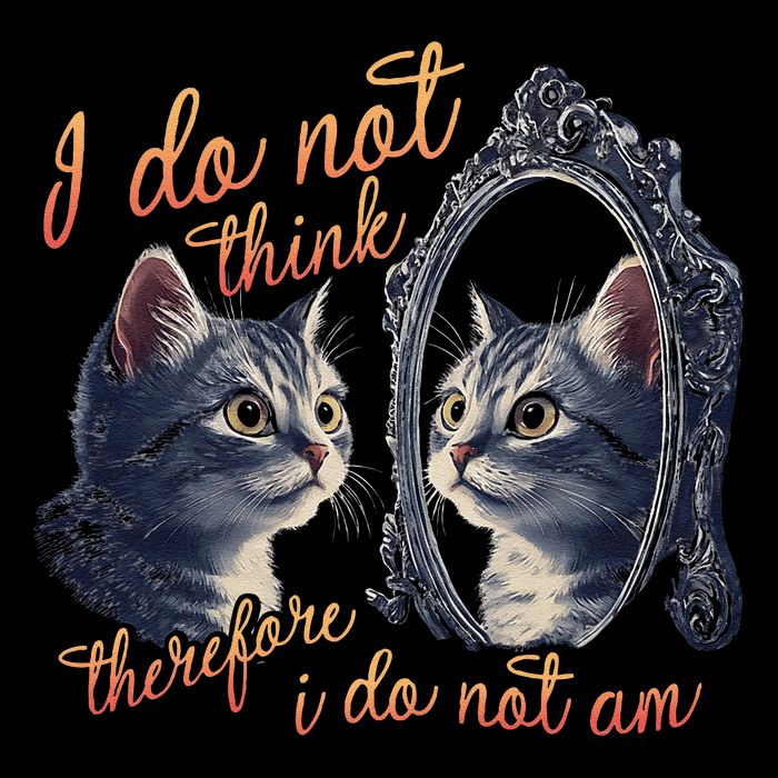 I Do Not Think Therefore I Do Not Am Cat Meme Mirror Cat Flat Bill Trucker Hat