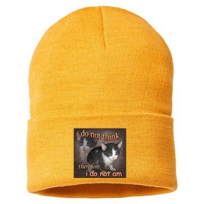 I Do Not Think Therefore I Do Not Am Cat Meme Sustainable Knit Beanie
