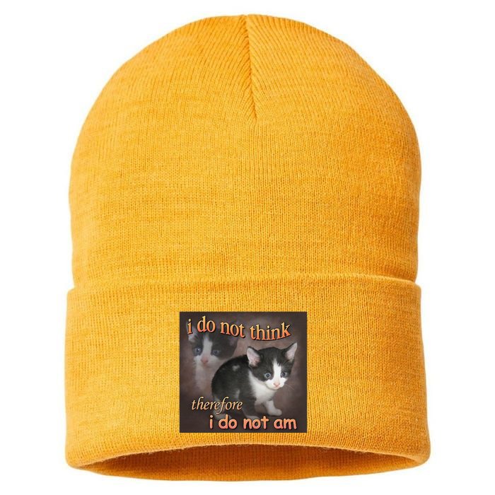 I Do Not Think Therefore I Do Not Am Cat Meme Sustainable Knit Beanie