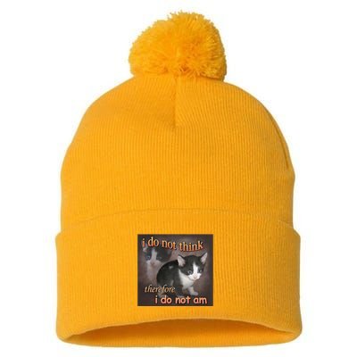 I Do Not Think Therefore I Do Not Am Cat Meme Pom Pom 12in Knit Beanie