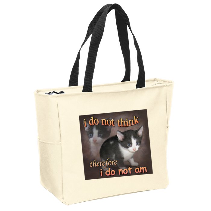 I Do Not Think Therefore I Do Not Am Cat Meme Zip Tote Bag