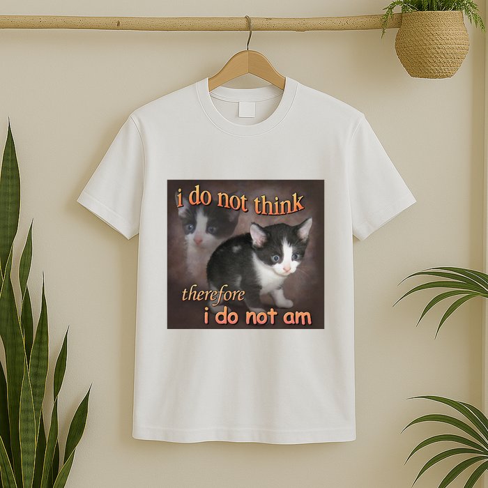 I Do Not Think Therefore I Do Not Am Cat Meme T-Shirt