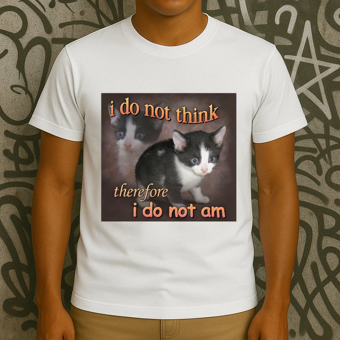 I Do Not Think Therefore I Do Not Am Cat Meme T-Shirt