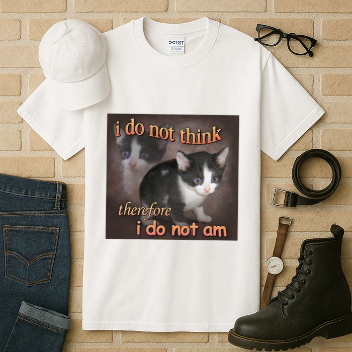 I Do Not Think Therefore I Do Not Am Cat Meme Tall T-Shirt