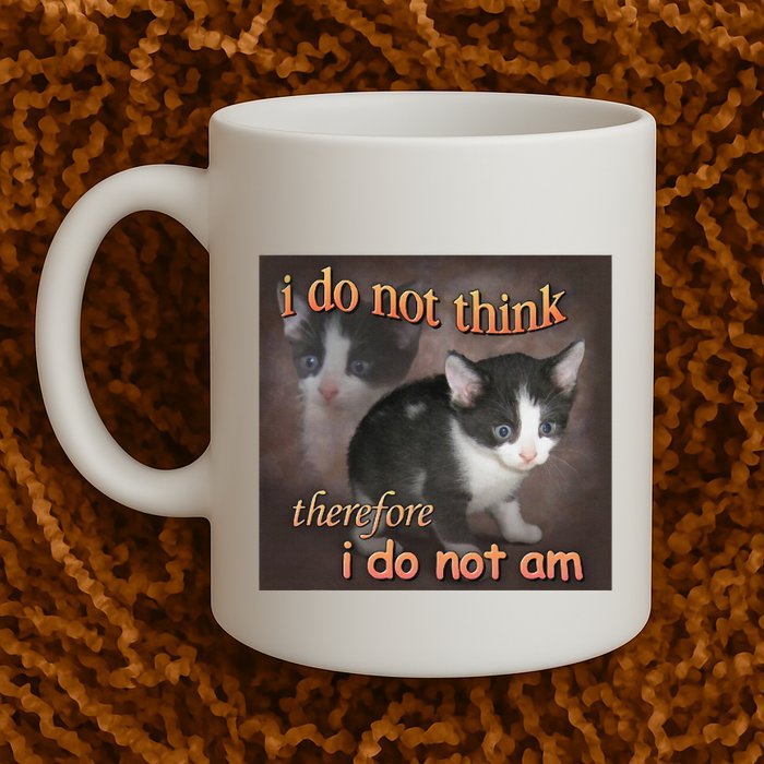 I Do Not Think Therefore I Do Not Am Cat Meme Mug