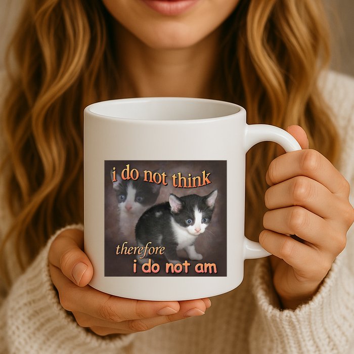 I Do Not Think Therefore I Do Not Am Cat Meme Mug