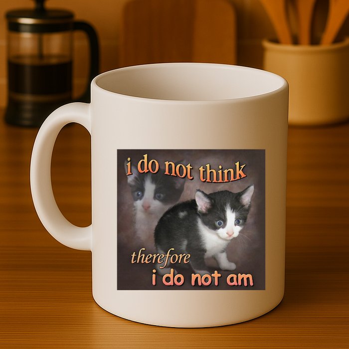 I Do Not Think Therefore I Do Not Am Cat Meme Mug
