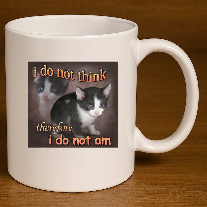 I Do Not Think Therefore I Do Not Am Cat Meme 11oz C Handle Ceramic Mug