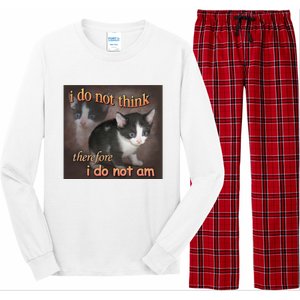 I Do Not Think Therefore I Do Not Am Cat Meme Long Sleeve Pajama Set