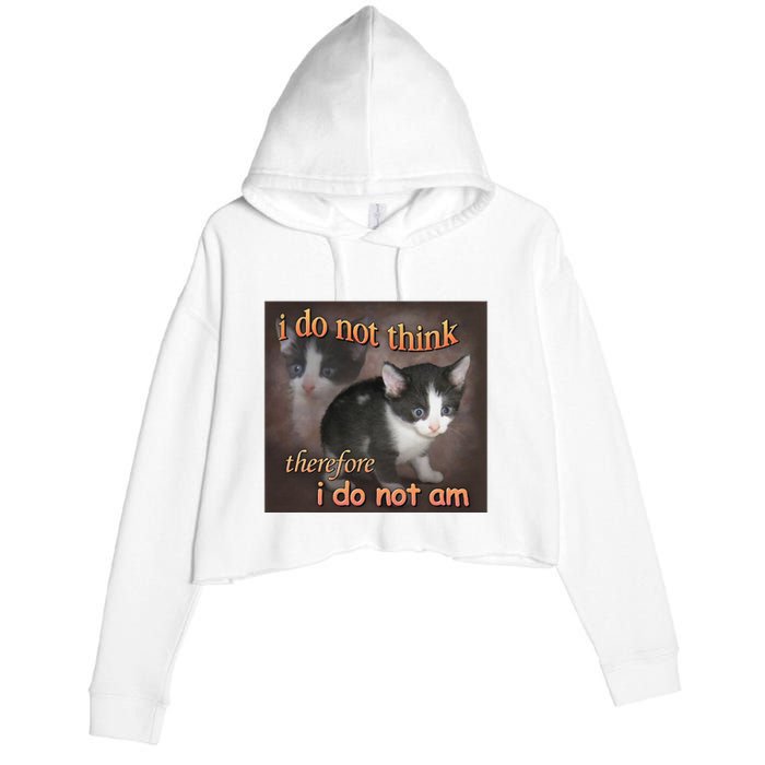 I Do Not Think Therefore I Do Not Am Cat Meme Crop Fleece Hoodie