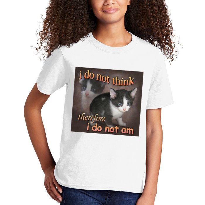 I Do Not Think Therefore I Do Not Am Cat Meme Kids T-Shirt