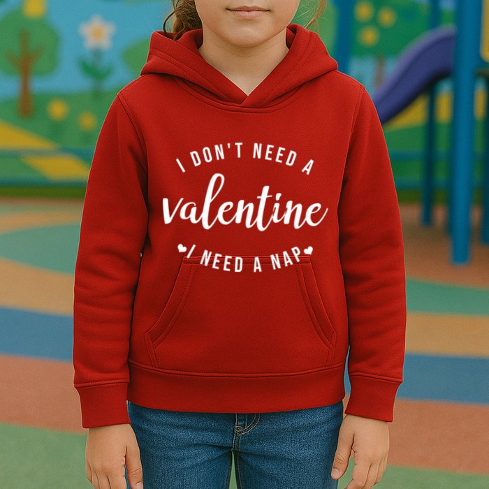 I DonT Need A Valentine I Need A Nap Funny Valentines Day Kids Hoodie