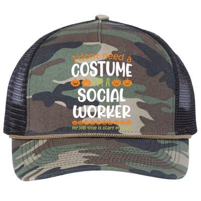 I Dont Need A Costume Im A Social Worker Funny Halloween Retro Rope Trucker Hat Cap