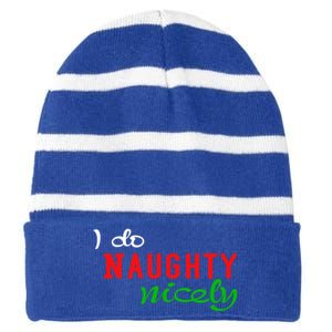 I Do Naughty Nicely Xmas Design Gift Striped Beanie with Solid Band