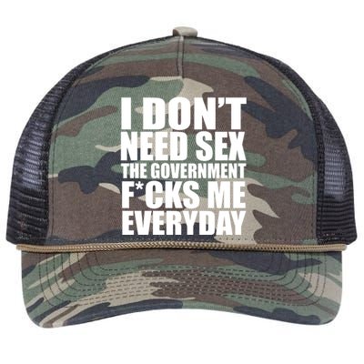 I Dont Need Sex The Goverment Fucks Me Everyday Funny Retro Rope Trucker Hat Cap