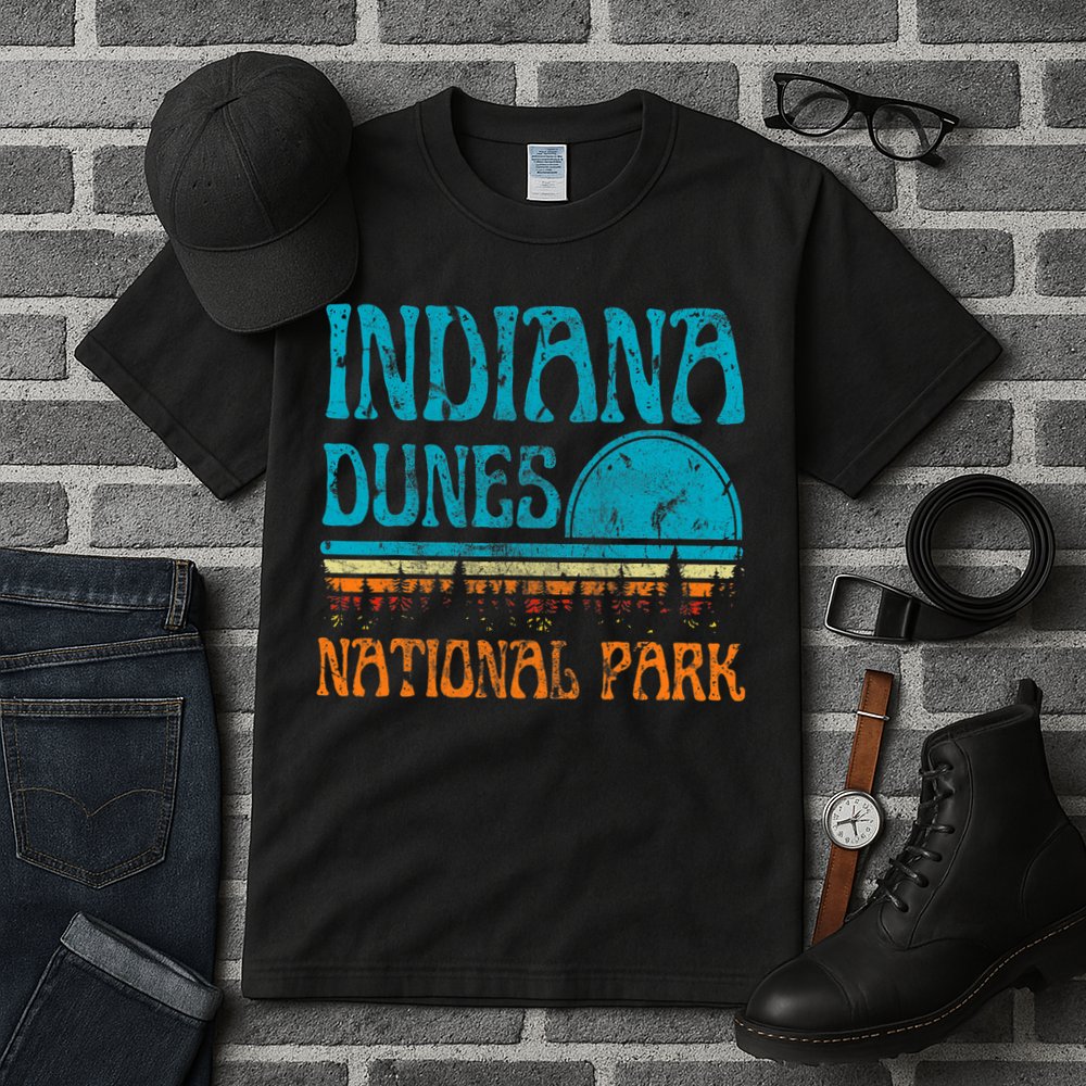 Indiana Dunes National Park Lake Michigan Retro Sunset Tall T-Shirt
