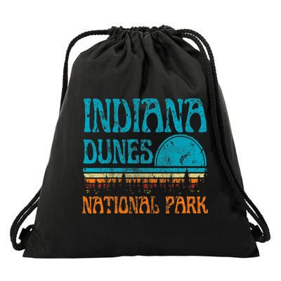 Indiana Dunes National Park Lake Michigan Retro Sunset Drawstring Bag
